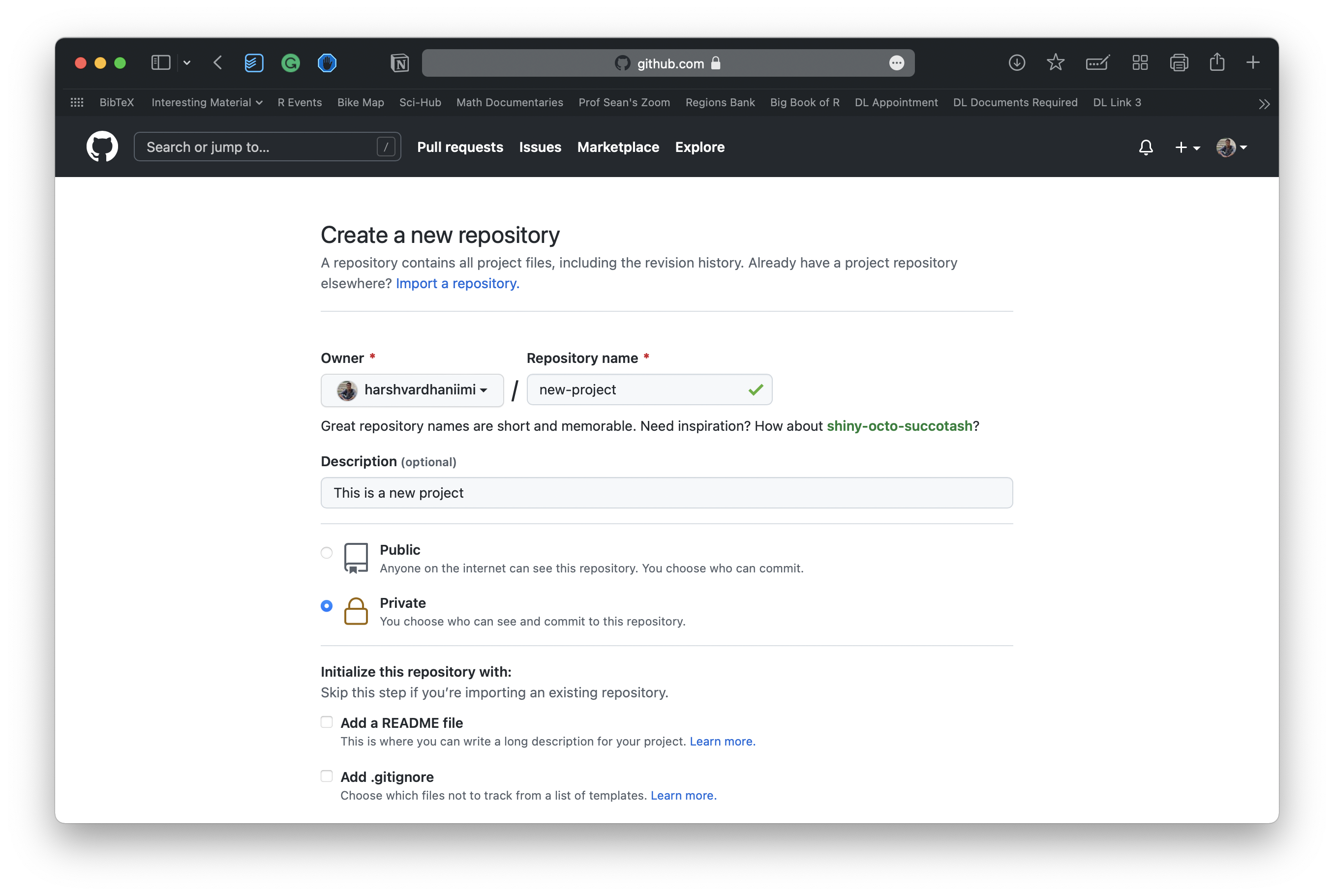 Creating a new repository in Github