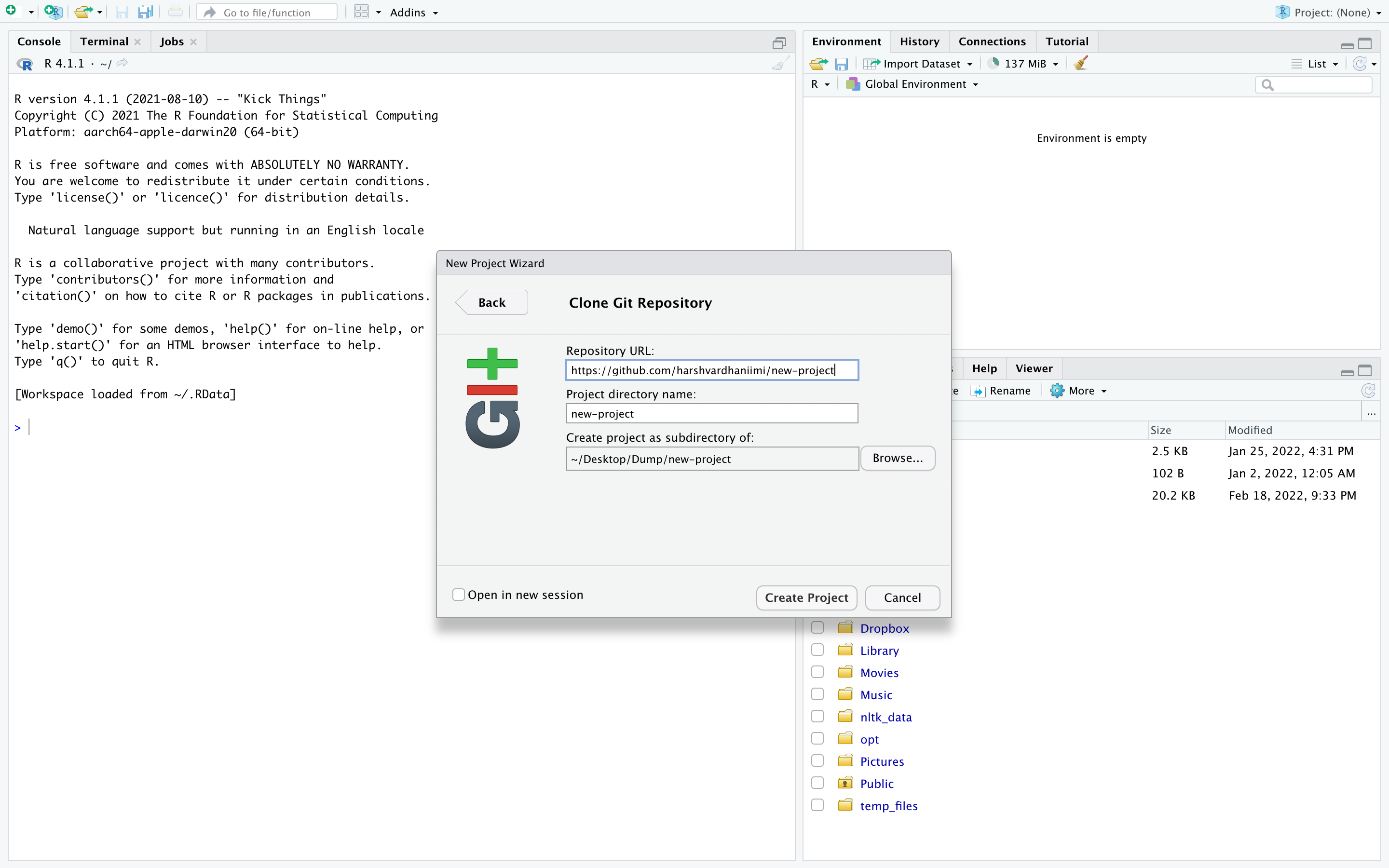 Choosing version control, Git and pasting link to your repository.